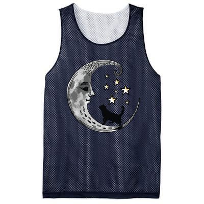 Moon And Stars With Black Cat Mesh Reversible Basketball Jersey Tank