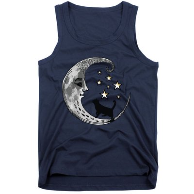 Moon And Stars With Black Cat Tank Top