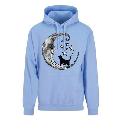 Moon And Stars With Black Cat Unisex Surf Hoodie