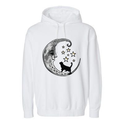 Moon And Stars With Black Cat Garment-Dyed Fleece Hoodie