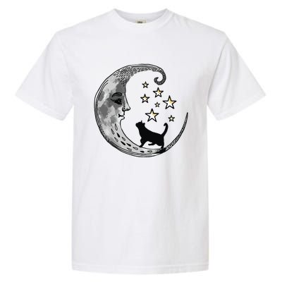 Moon And Stars With Black Cat Garment-Dyed Heavyweight T-Shirt