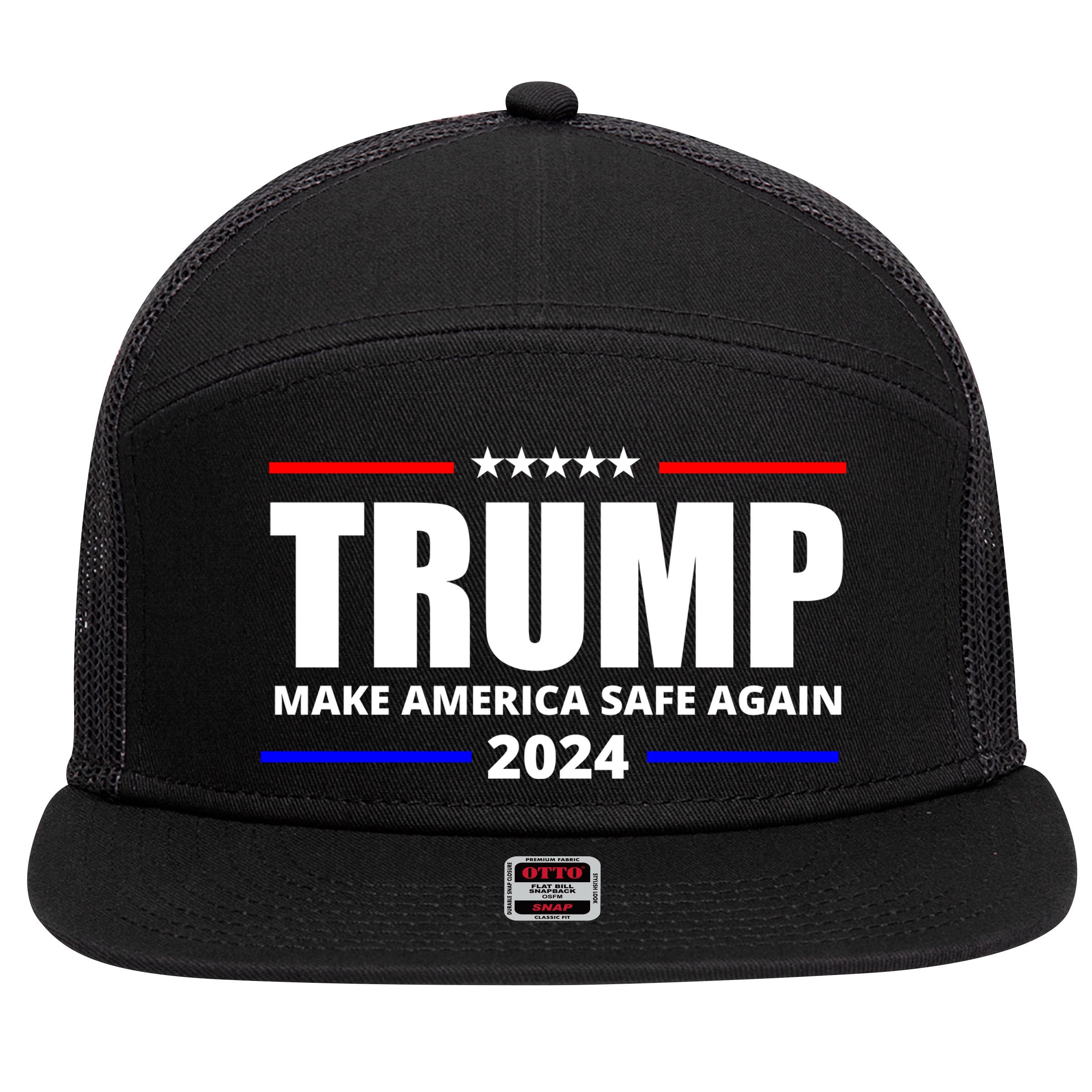 Make America Safe Again 2024 Trump 7 Panel Mesh Trucker Snapback Hat