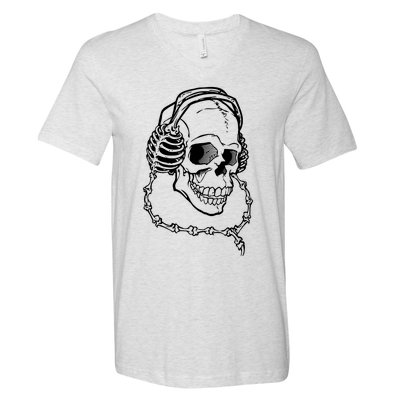 Music A Skull Wearing Headphones V-Neck T-Shirt