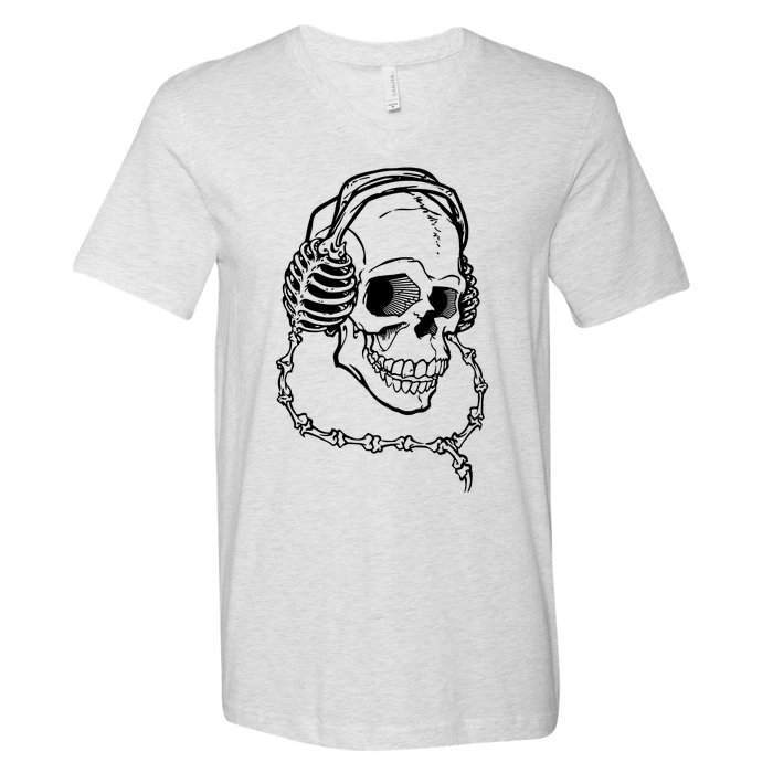 Music A Skull Wearing Headphones V-Neck T-Shirt