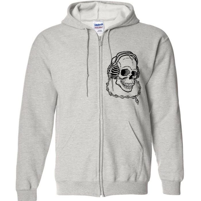 Music A Skull Wearing Headphones Full Zip Hoodie