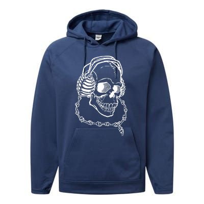 Music A Skull Wearing Headphones Performance Fleece Hoodie