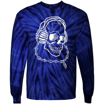 Music A Skull Wearing Headphones Tie-Dye Long Sleeve Shirt