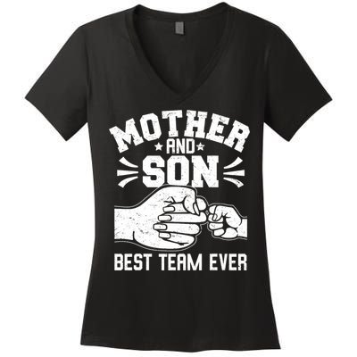 Mother And Son Best Team Ever Sons Mom Matching Mother's Day  Women's V-Neck T-Shirt