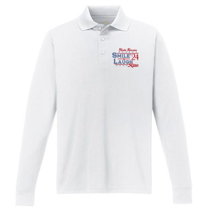 Make America Smile And Laugh Again 2024 Performance Long Sleeve Polo