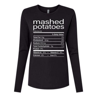 Mashed Potato Nutritional Facts Funny Thanksgiving Womens Cotton Relaxed Long Sleeve T-Shirt