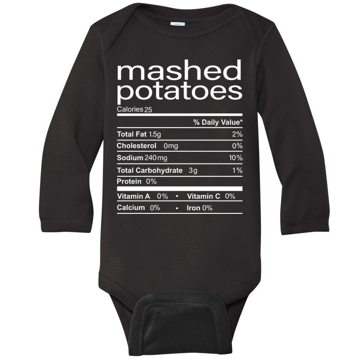 Mashed Potato Nutritional Facts Funny Thanksgiving Baby Long Sleeve Bodysuit