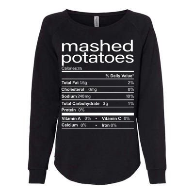 Mashed Potato Nutritional Facts Funny Thanksgiving Womens California Wash Sweatshirt