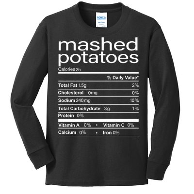 Mashed Potato Nutritional Facts Funny Thanksgiving Kids Long Sleeve Shirt