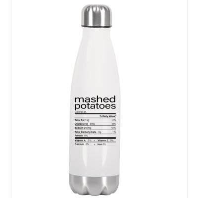 Mashed Potato Nutritional Facts Funny Thanksgiving Stainless Steel Insulated Water Bottle