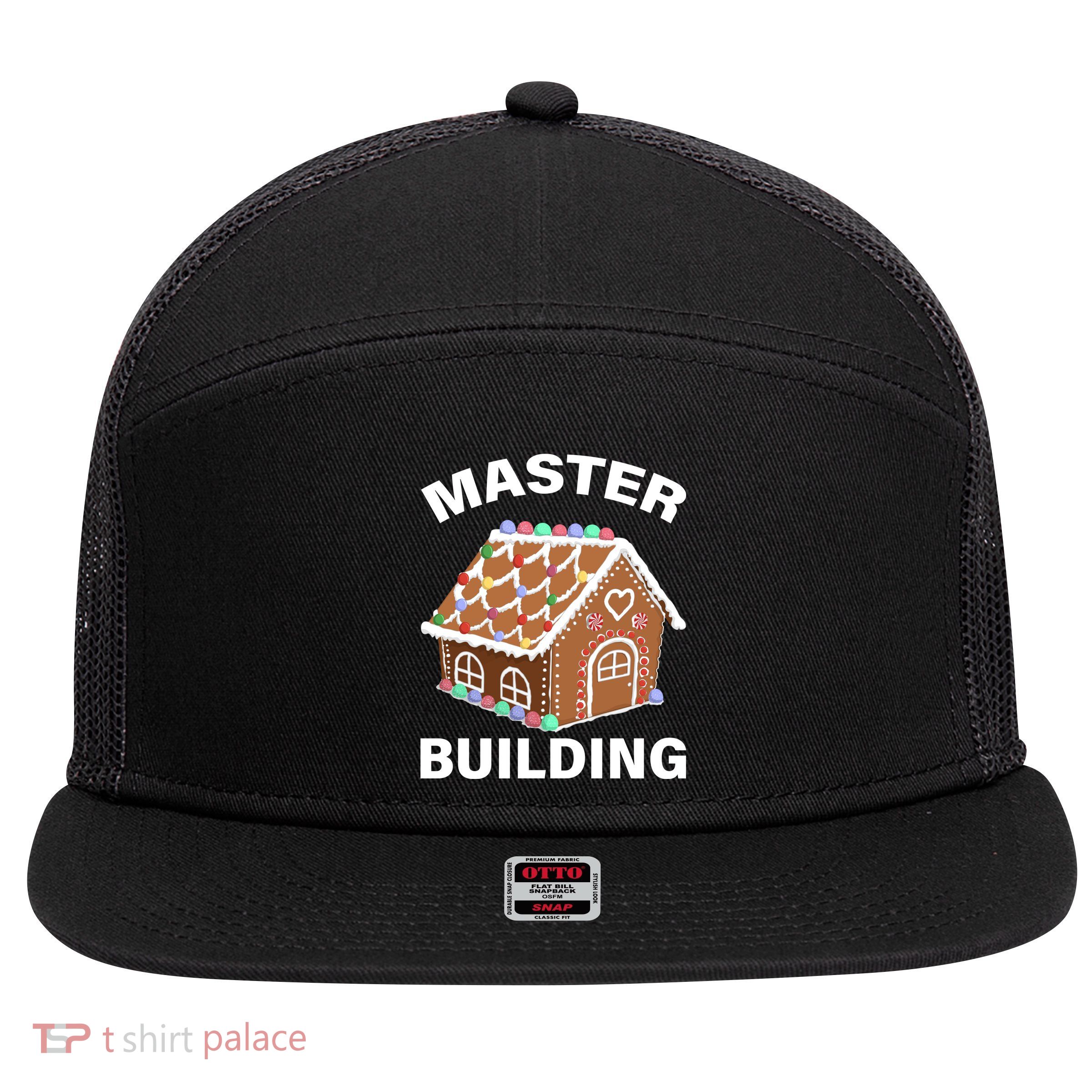 Master Builder Gingerbread House Funny Christmas 7 Panel Mesh Trucker Snapback Hat