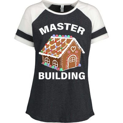 Master Builder Gingerbread House Funny Christmas Enza Ladies Jersey Colorblock Tee