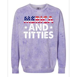 Merica And Titties Funny Patriotic Usa Colorblast Crewneck Sweatshirt