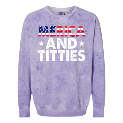 Merica And Titties Funny Patriotic Usa Colorblast Crewneck Sweatshirt