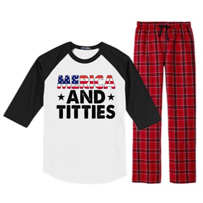 Merica And Titties Funny Patriotic Usa Raglan Sleeve Pajama Set