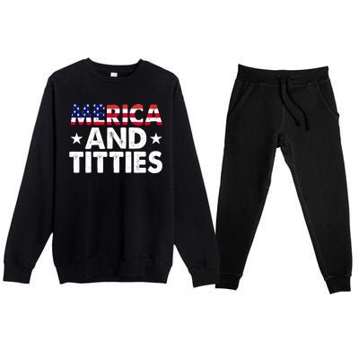 Merica And Titties Funny Patriotic Usa Premium Crewneck Sweatsuit Set