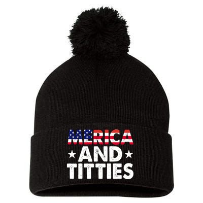 Merica And Titties Funny Patriotic Usa Pom Pom 12in Knit Beanie