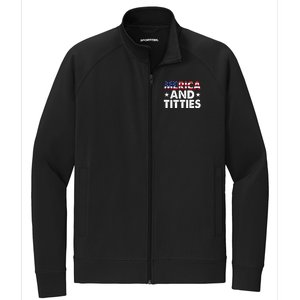 Merica And Titties Funny Patriotic Usa Stretch Full-Zip Cadet Jacket