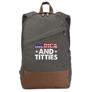 Merica And Titties Funny Patriotic Usa Cotton Canvas Backpack