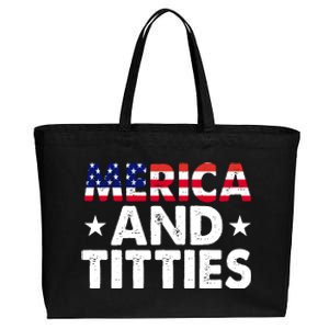 Merica And Titties Funny Patriotic Usa Cotton Canvas Jumbo Tote