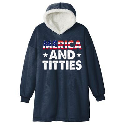 Merica And Titties Funny Patriotic Usa Hooded Wearable Blanket