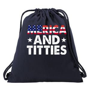 Merica And Titties Funny Patriotic Usa Drawstring Bag