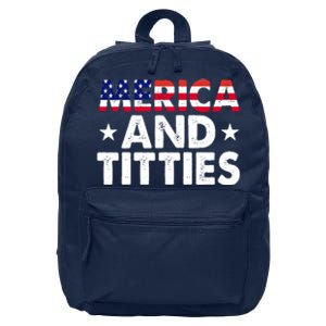 Merica And Titties Funny Patriotic Usa 16 in Basic Backpack