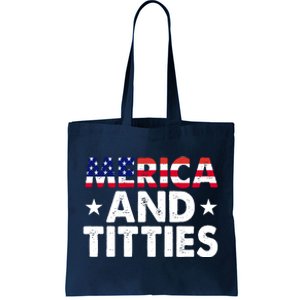 Merica And Titties Funny Patriotic Usa Tote Bag