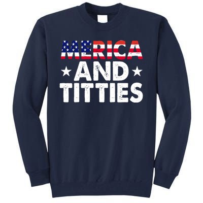 Merica And Titties Funny Patriotic Usa Tall Sweatshirt