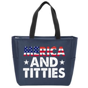 Merica And Titties Funny Patriotic Usa Zip Tote Bag