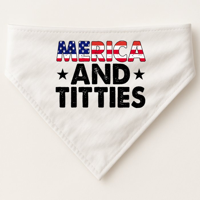 Merica And Titties Funny Patriotic Usa USA-Made Doggie Bandana