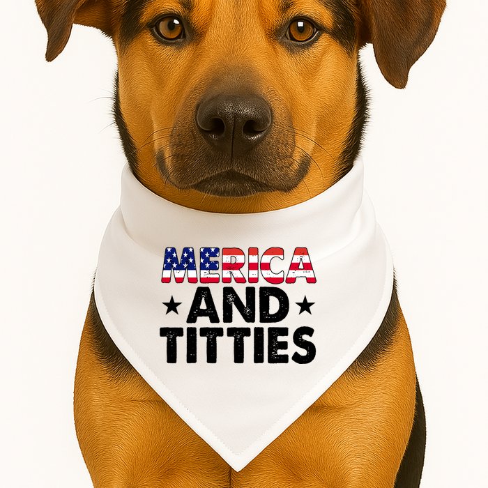 Merica And Titties Funny Patriotic Usa USA-Made Doggie Bandana