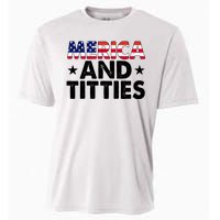 Merica And Titties Funny Patriotic Usa Cooling Performance Crew T-Shirt