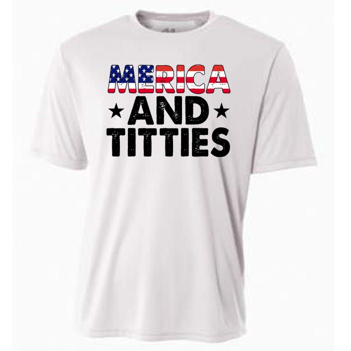 Merica And Titties Funny Patriotic Usa Cooling Performance Crew T-Shirt