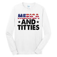 Merica And Titties Funny Patriotic Usa Tall Long Sleeve T-Shirt