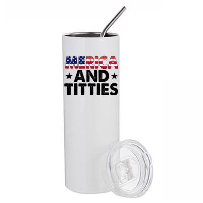 Merica And Titties Funny Patriotic Usa Stainless Steel Tumbler