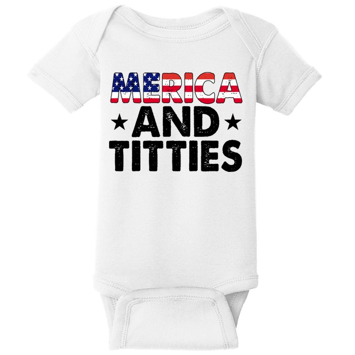 Merica And Titties Funny Patriotic Usa Baby Bodysuit