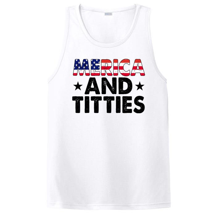 Merica And Titties Funny Patriotic Usa PosiCharge Competitor Tank