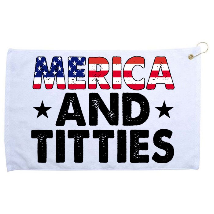 Merica And Titties Funny Patriotic Usa Grommeted Golf Towel