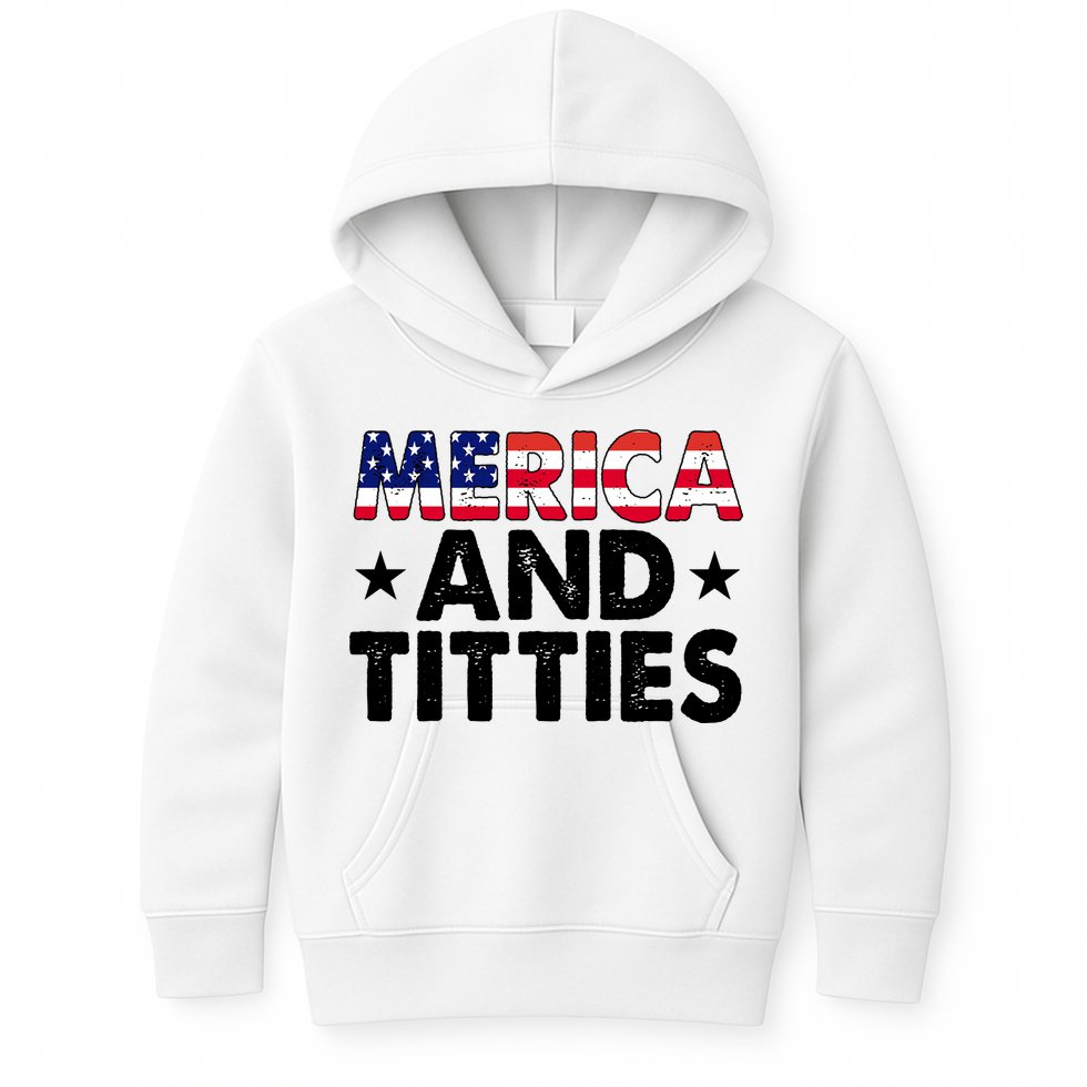 Merica And Titties Funny Patriotic Usa Kids Hoodie