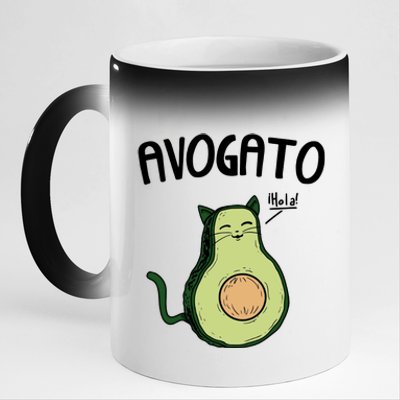 Mens Avogato Trending Avocado Cat Cute Cat Face Novelty Cat 11oz Black Color Changing Mug