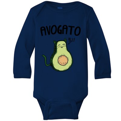 Mens Avogato Trending Avocado Cat Cute Cat Face Novelty Cat Baby Long Sleeve Bodysuit