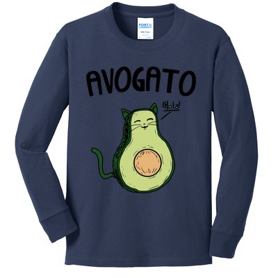 Mens Avogato Trending Avocado Cat Cute Cat Face Novelty Cat Kids Long Sleeve Shirt