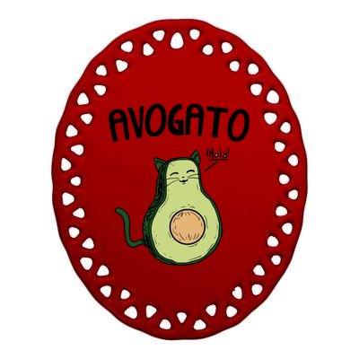 Mens Avogato Trending Avocado Cat Cute Cat Face Novelty Cat Ceramic Oval Ornament