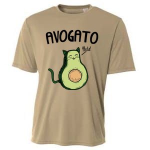 Mens Avogato Trending Avocado Cat Cute Cat Face Novelty Cat Cooling Performance Crew T-Shirt