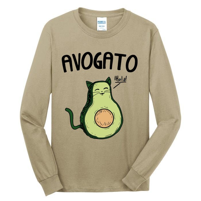 Mens Avogato Trending Avocado Cat Cute Cat Face Novelty Cat Tall Long Sleeve T-Shirt